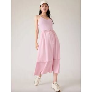 Athleta Elation V-Neck Hybrid Dress Begonia Pink Built In Bra Adjustable Strap M